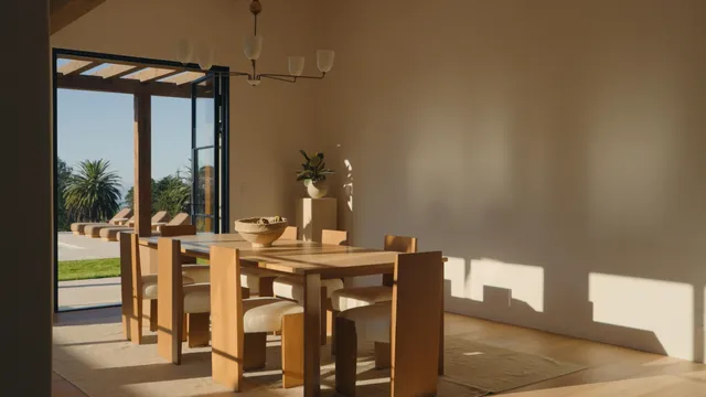 an aerial view of a house with garden space and ocean view