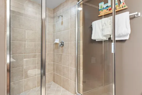 a bathroom with a shower
