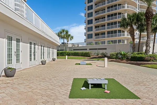 a view of a terrace with wooden floor