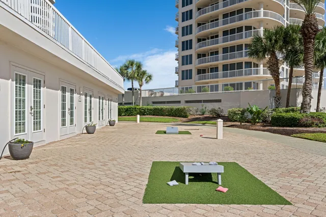 a view of a terrace with wooden floor