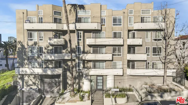 a front view of a multi story building