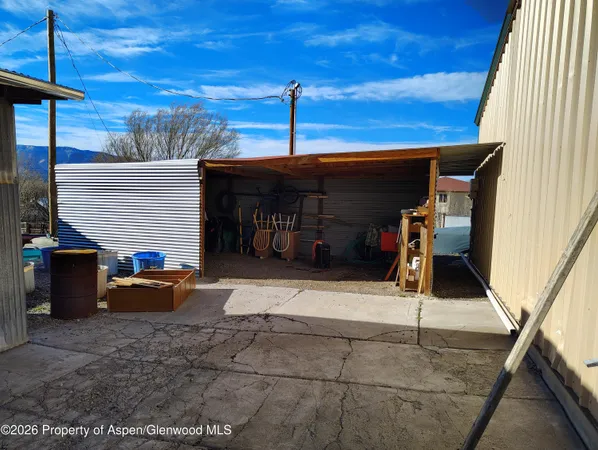 a view of a patio with a tv