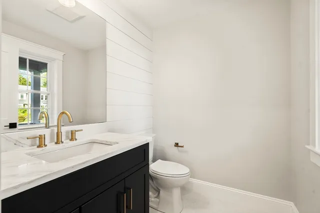 a bathroom with a sink a toilet and vanity
