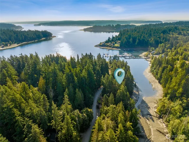 a view of a lake from a yard