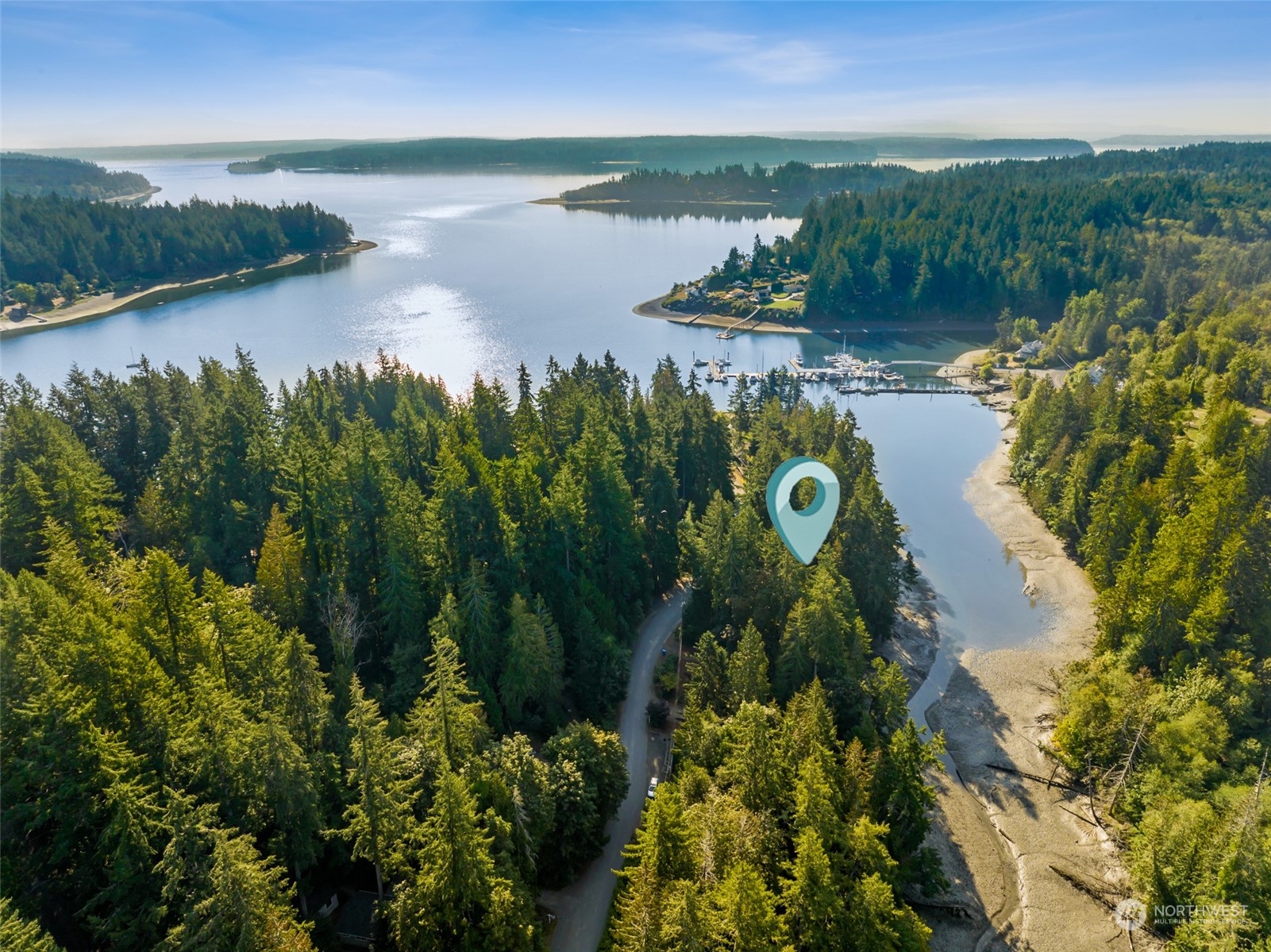 a view of a lake from a yard