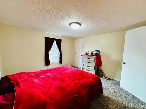 a bed room with a bed and a dresser