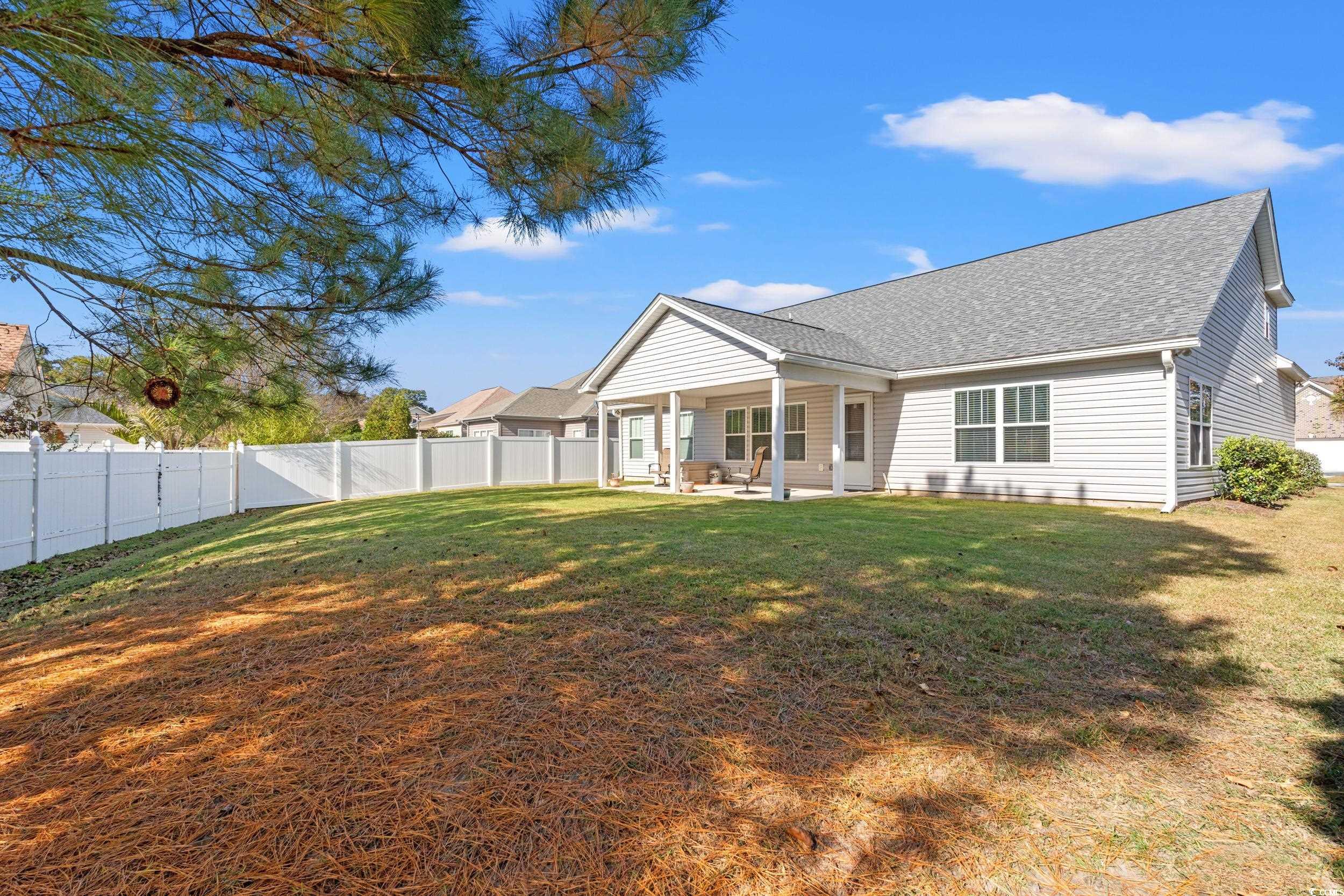 132 Fox Den Drive Murrells Inlet, SC 29576 - Photo 25 of 35 Rear view of property with a patio area, roof with shingles, and a fenced backyard