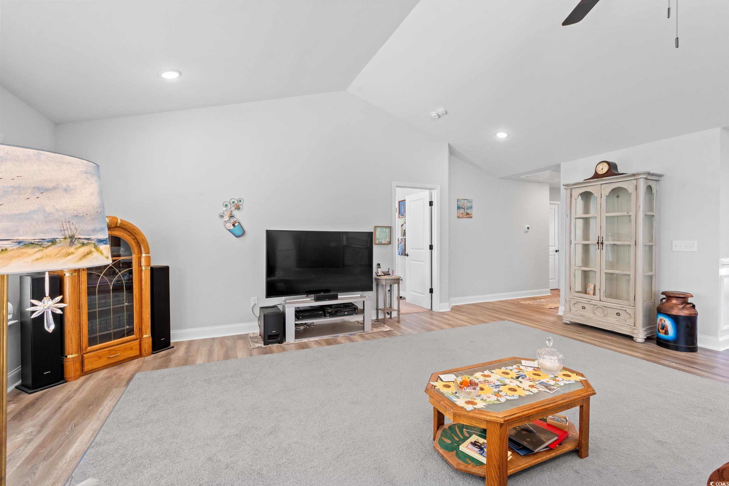 132 Fox Den Drive Murrells Inlet, SC 29576 - Photo 3 of 35 Living area featuring ceiling fan, recessed lighting, vaulted ceiling, and light wood-style flooring