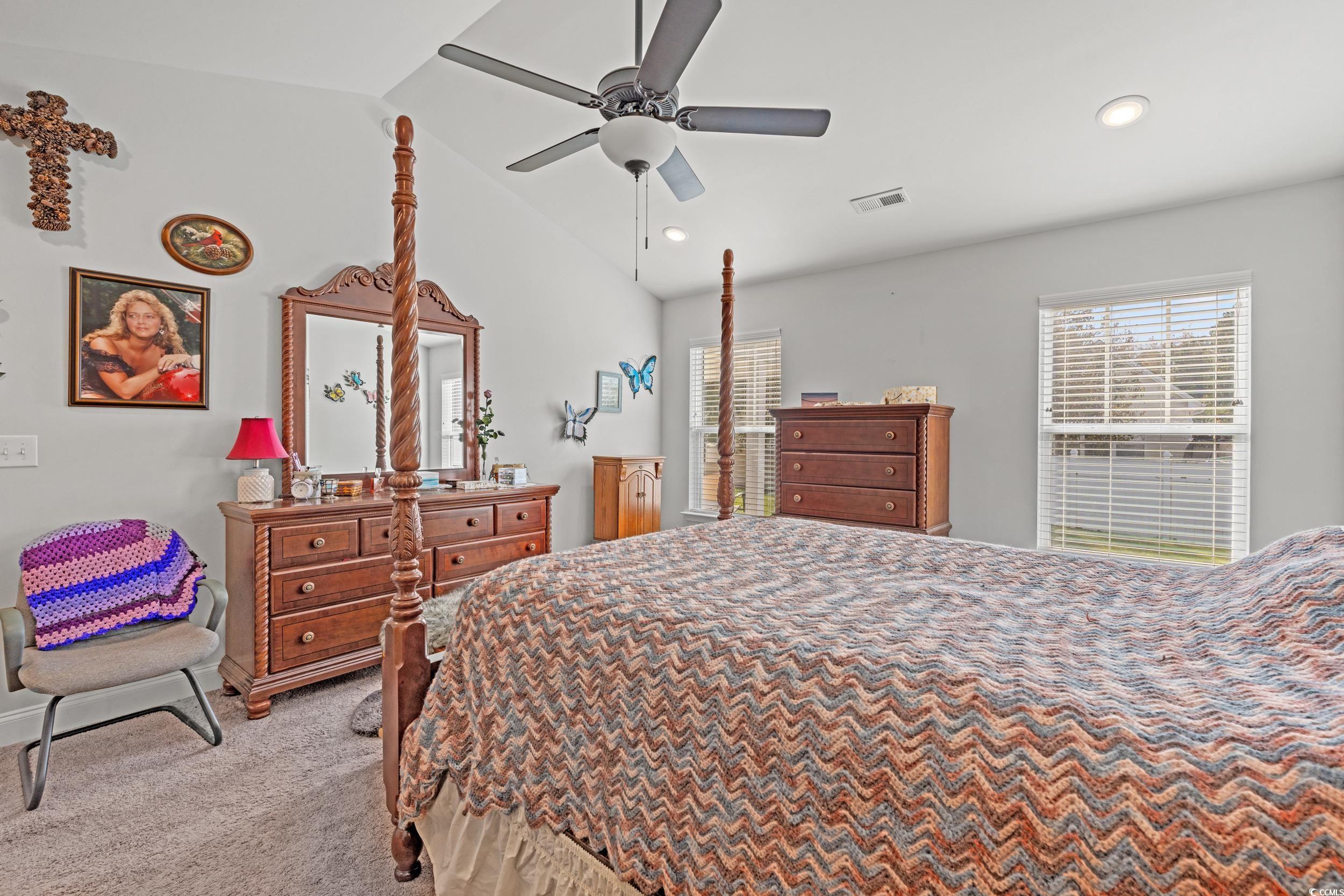 132 Fox Den Drive Murrells Inlet, SC 29576 - Photo 10 of 35 Carpeted bedroom with vaulted ceiling, ceiling fan, and recessed lighting