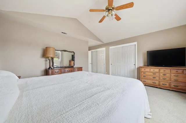 a view of a large yard with lots of bushes