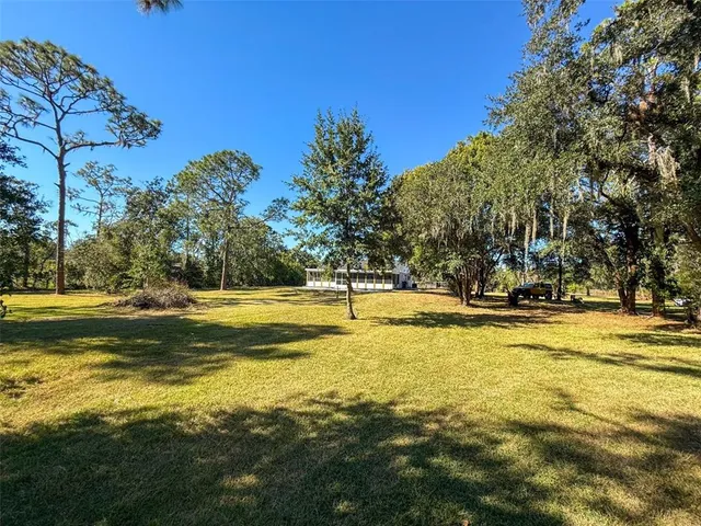 a view of swimming pool with outdoor seating and trees