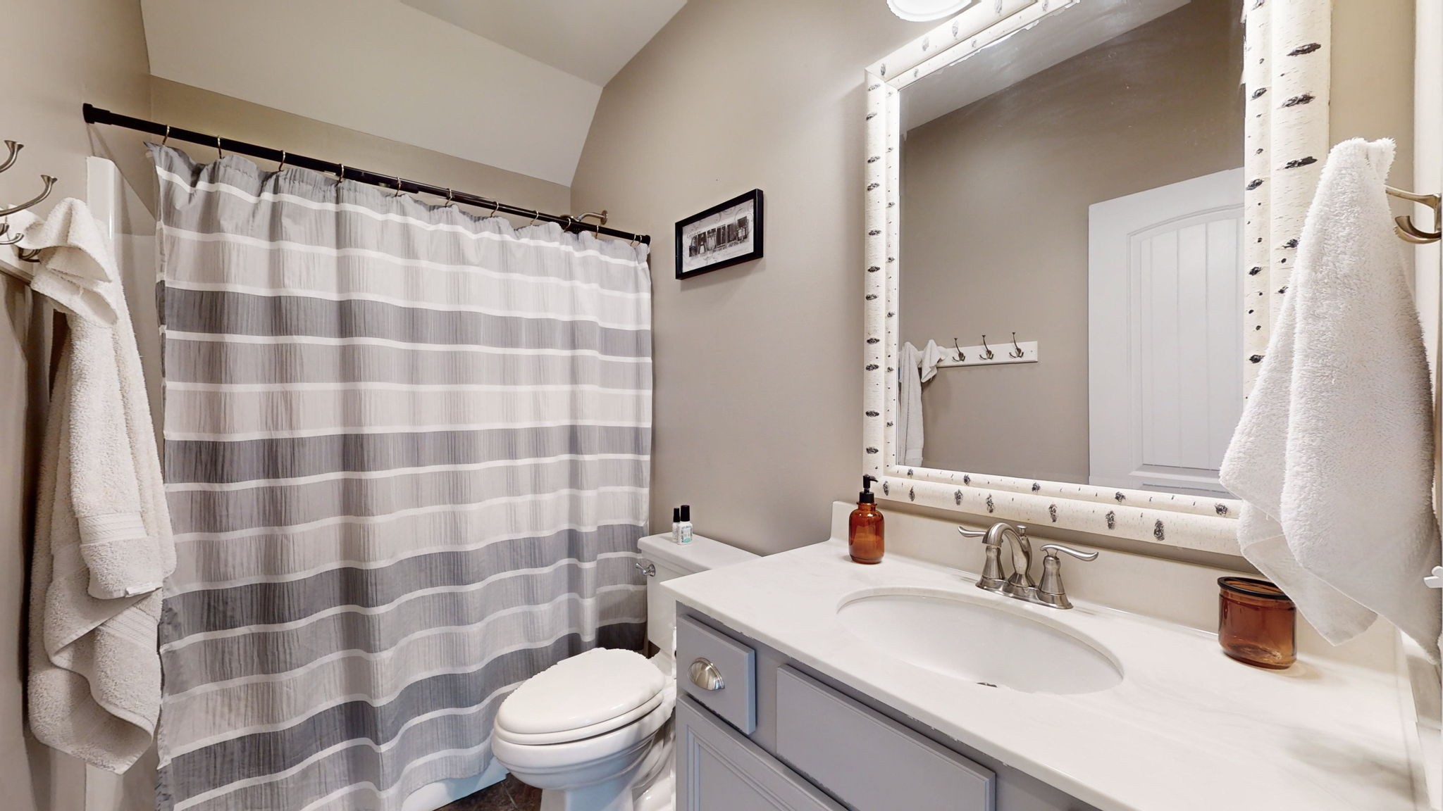 4852 Ash Hill Road Spring Hill, TN 37174 - Photo 39 of 60 a bathroom with a sink toilet a mirror and shower curtain