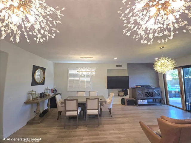 a living room with furniture a chandelier and a flat screen tv