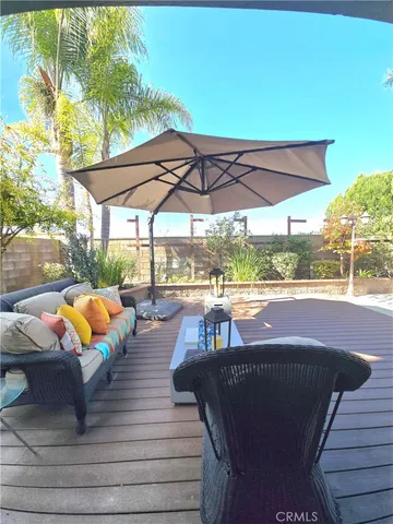a view of a patio with swimming pool