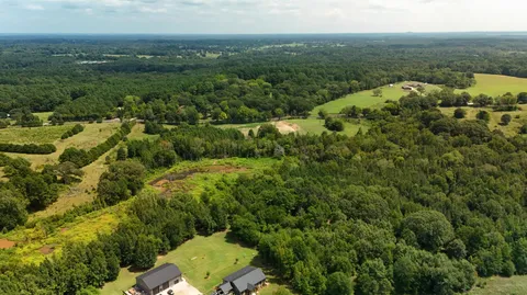 an aerial view of a houses with a yard