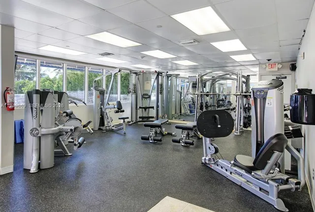 a view of a room with gym equipment
