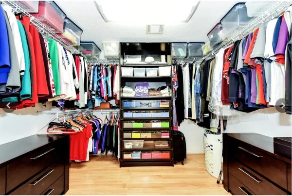 a view of an empty walk in closet