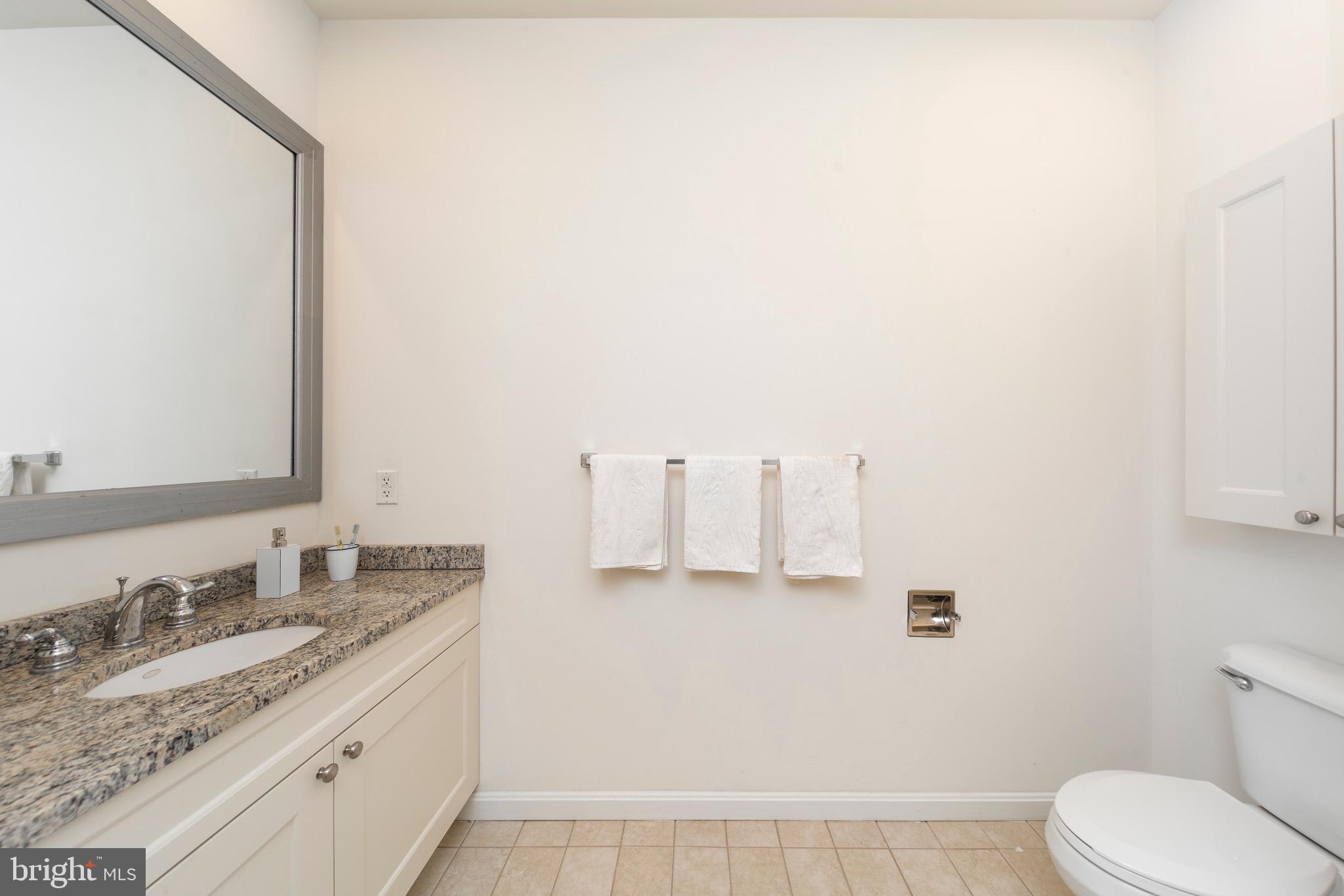 101 Wells Baltimore Md 21230, Unit 1BR Baltimore, MD 21230 - Photo 45 of 46 a bathroom with a granite countertop sink and a toilet