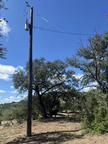 a view of dirt yard with large trees