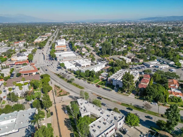 an aerial view of a city with lots of residential buildings