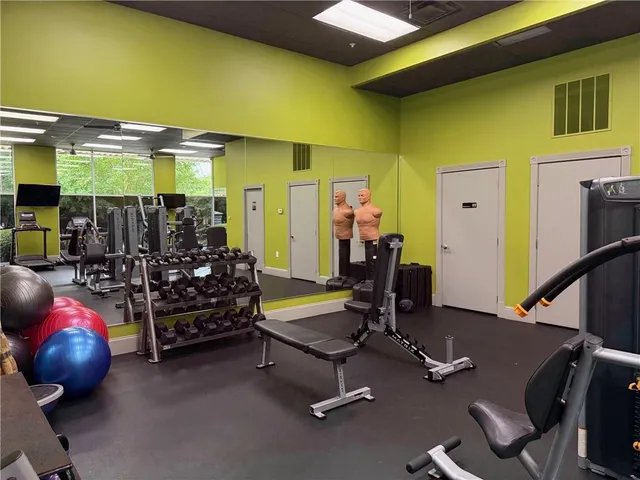 a room with gym equipment