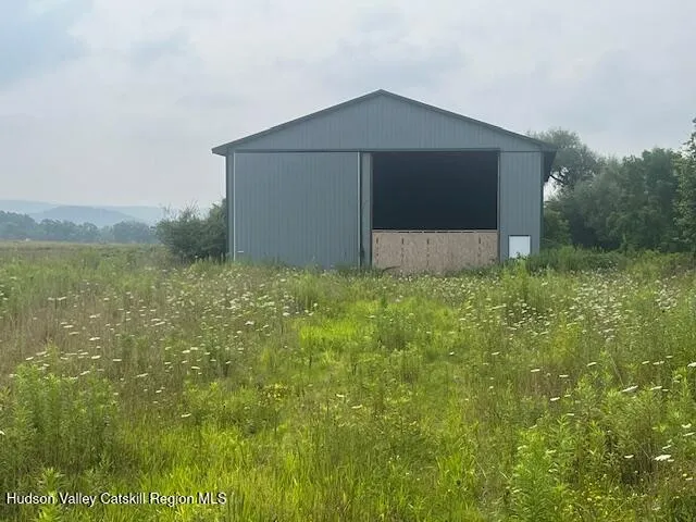 a backyard of a house with plants and large tree
