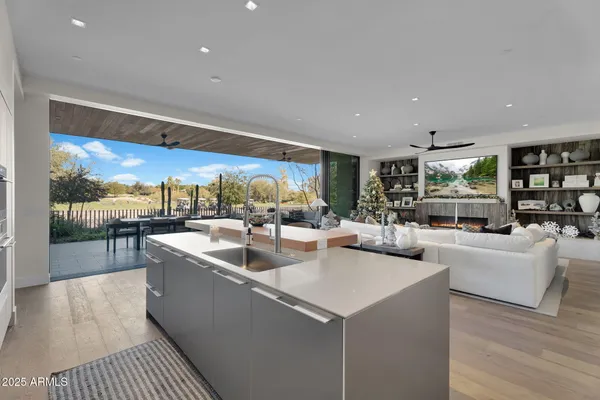 a view of a living room with furniture