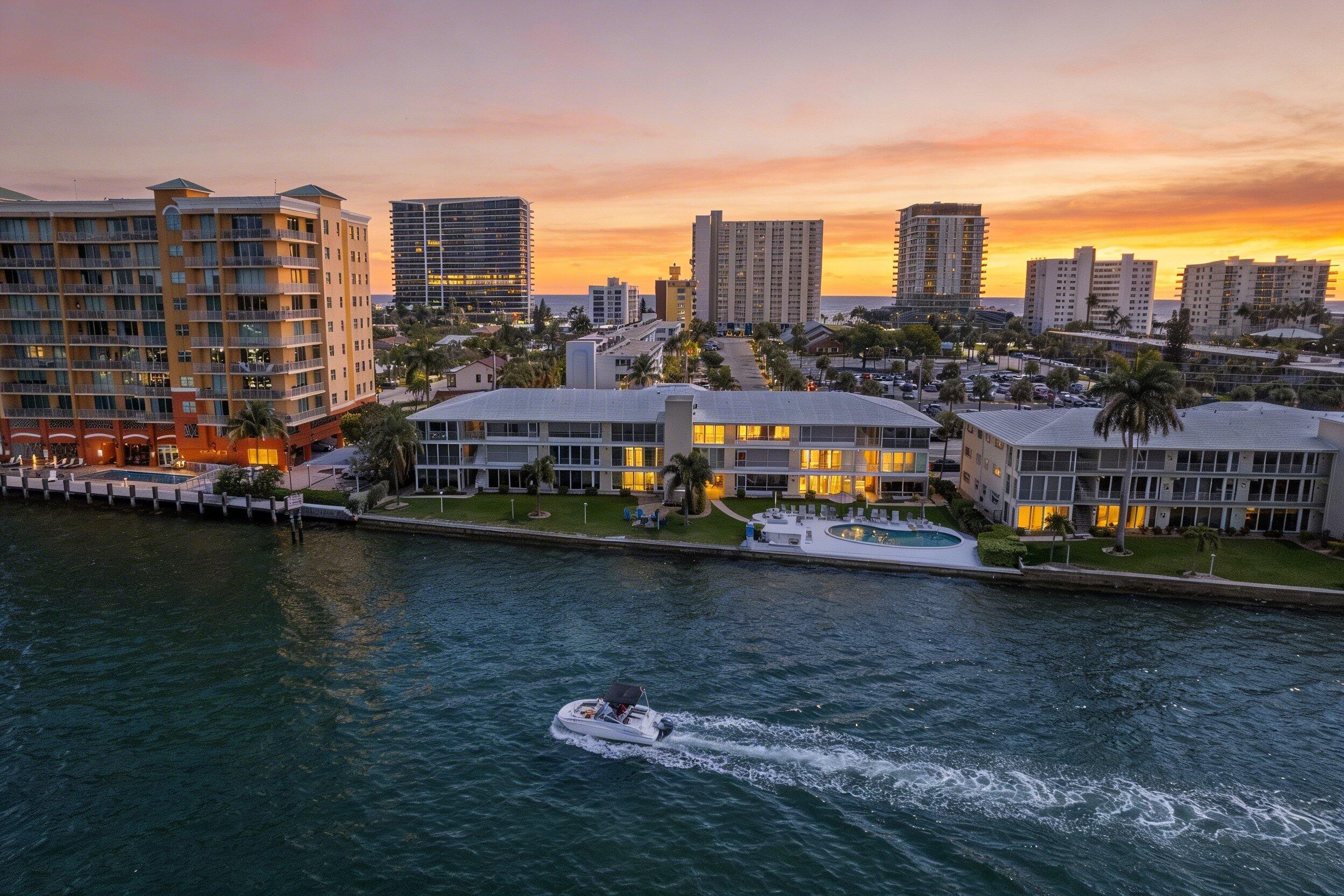 801 North Riverside Drive, Unit 7B Pompano Beach, FL 33062 - Photo 1 of 35 Twilight Main Exterior Photo