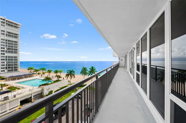 a view of building with ocean view