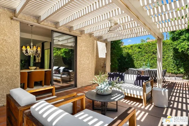 an outdoor space with patio