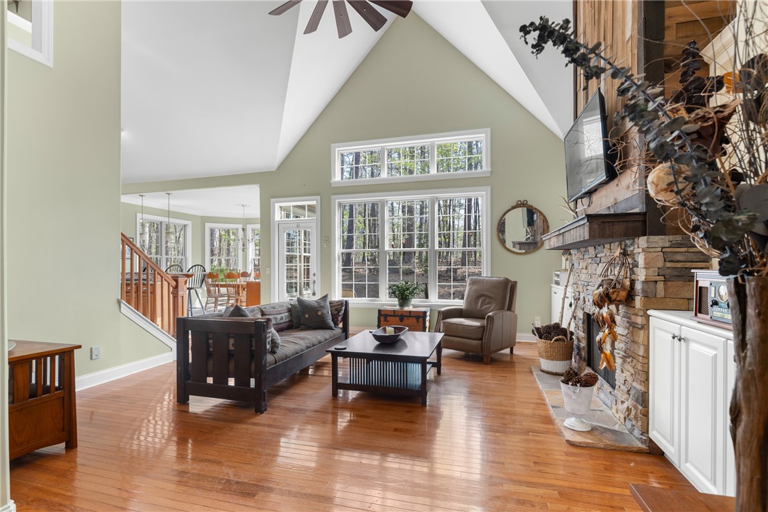 3 Halyard Way Salem, SC 29676 - Photo 3 of 48 This bright living space features hardwood floors, vaulted ceilings, and a cozy stone fireplace.