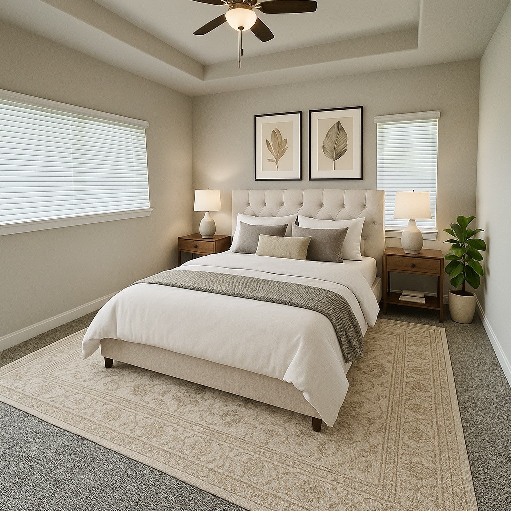 4301 Clover Street Houston, TX 77051 - Photo 25 of 31 a bedroom with a large bed and paintings on the wall