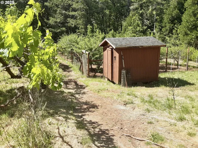 a view of a backyard of the house