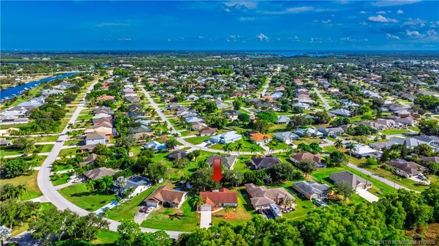 a view of city and green space