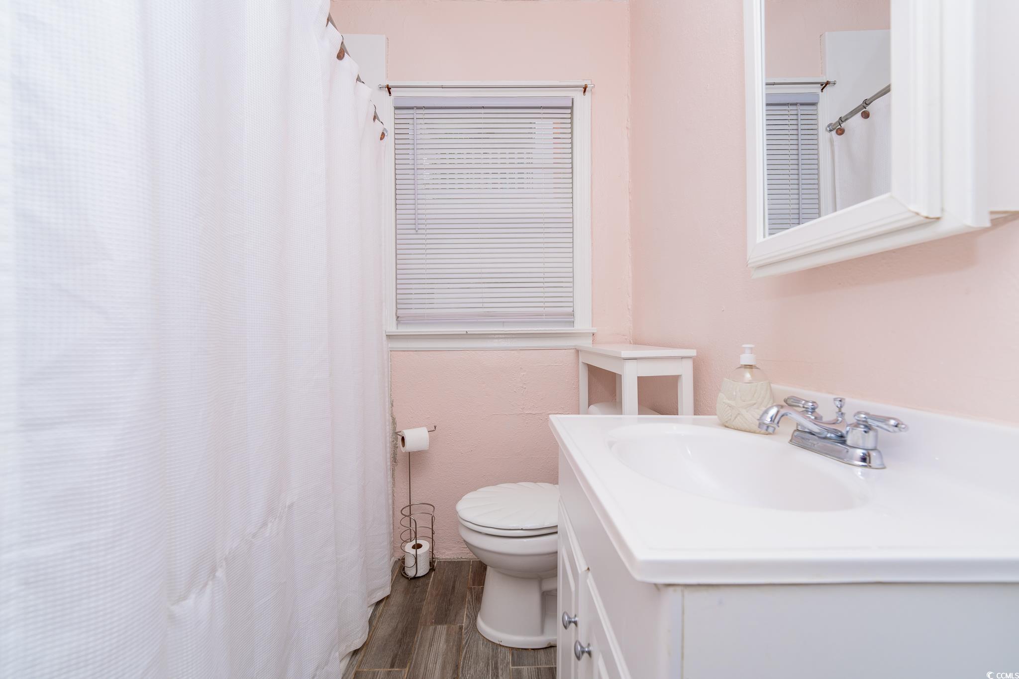 114 North Pinewood Drive Surfside Beach, SC 29575 - Photo 26 of 40 Bathroom with vanity, wood-type flooring, and toilet