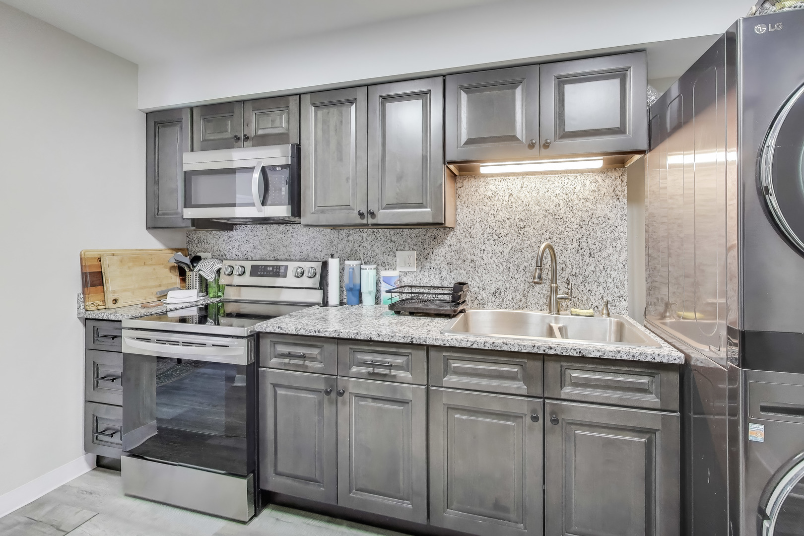 475 Shenstone Road, Unit 104 Riverside, IL 60546 - Photo 10 of 24 a kitchen with stainless steel appliances granite countertop a sink stove and cabinets
