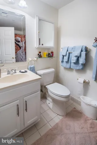 a bathroom with a sink toilet vanity and mirror