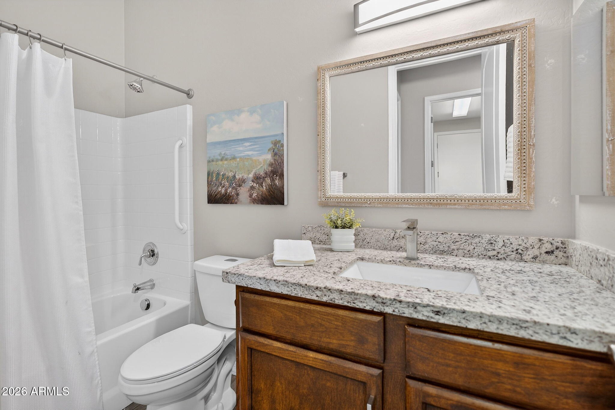 4128 East Jude Lane Gilbert, AZ 85298 - Photo 35 of 58 a bathroom with a granite countertop sink toilet and shower