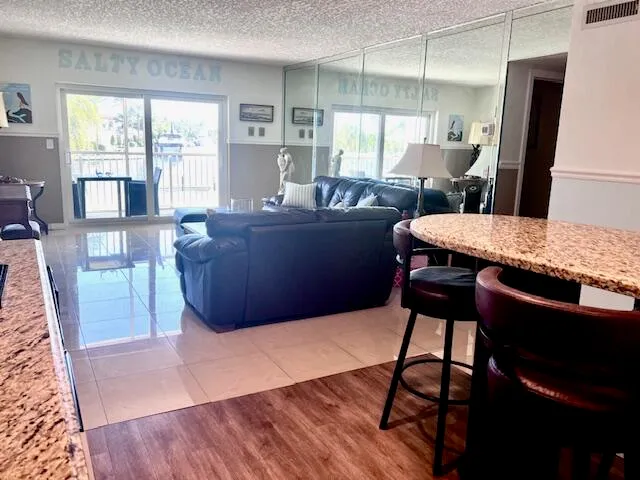 a living room with a couch and a table