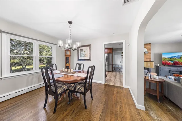 a dining room with furniture window wooden floor