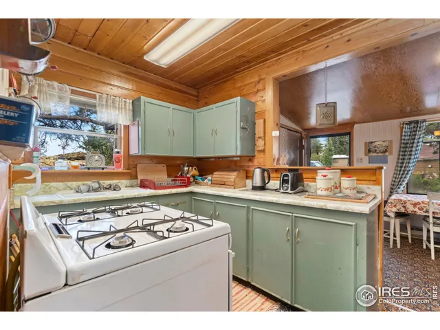 a kitchen view of a stove and a refrigerator