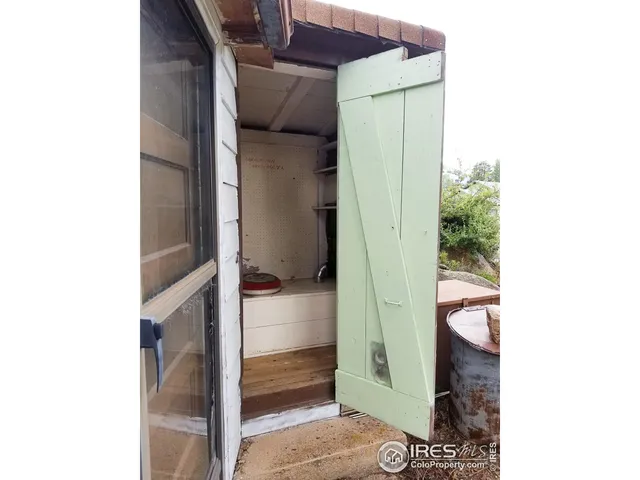 a view of a yard with plants and trees