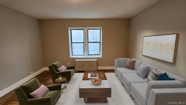 a living room with furniture and a window