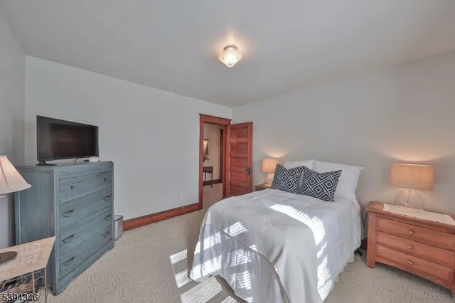 a bedroom with a bed and a television in it