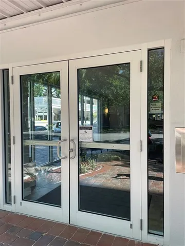 a view of a glass door with a door