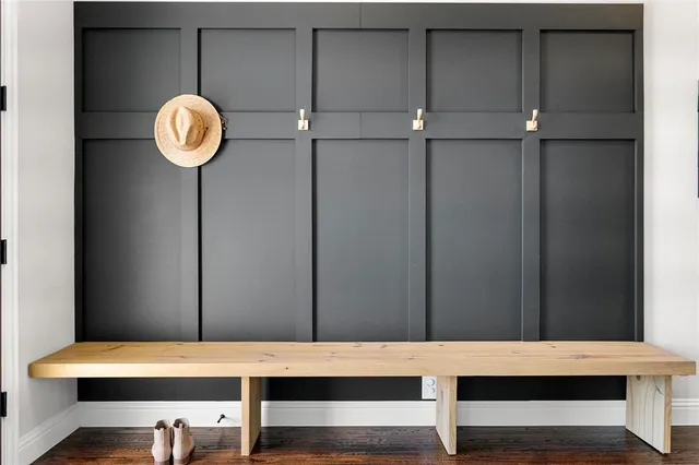 a view of room with racks on the wall