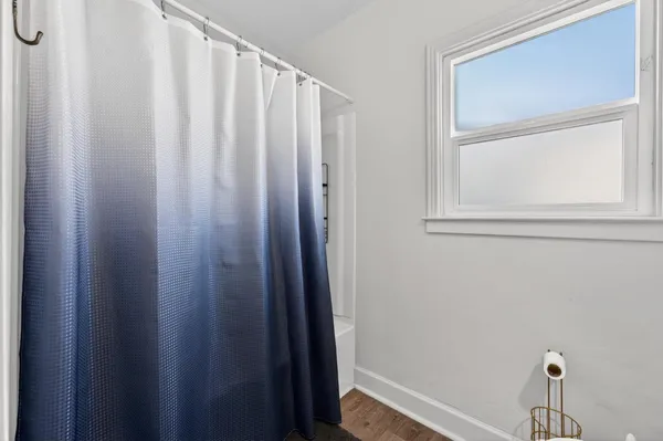 a view of a small space with a window