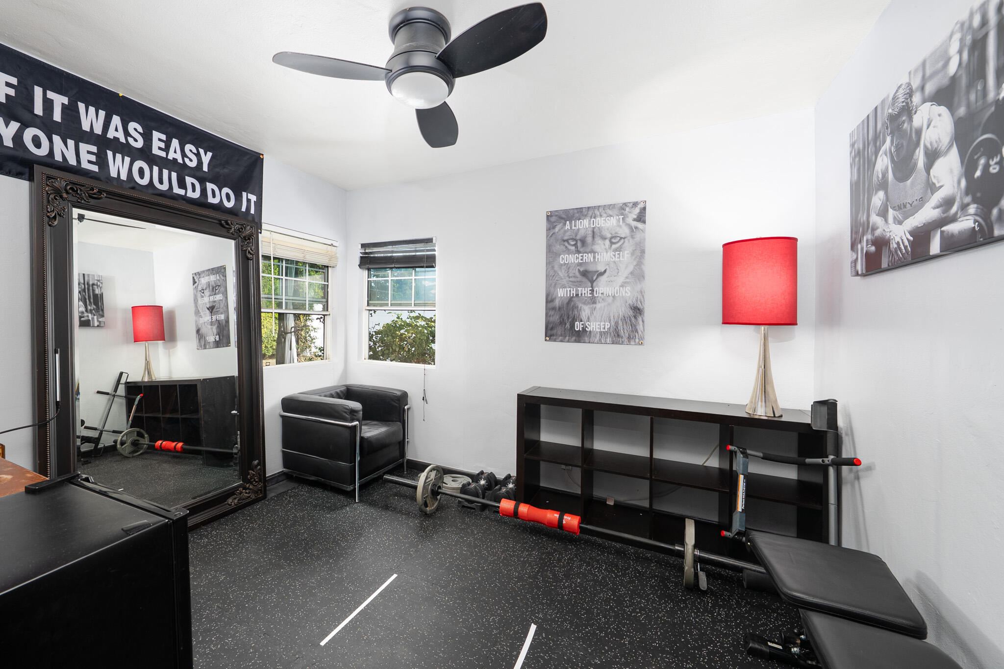 3882 East Sunny Dunes Road Palm Springs, CA 92264 - Photo 17 of 34 a living room with furniture gym equipment and a window