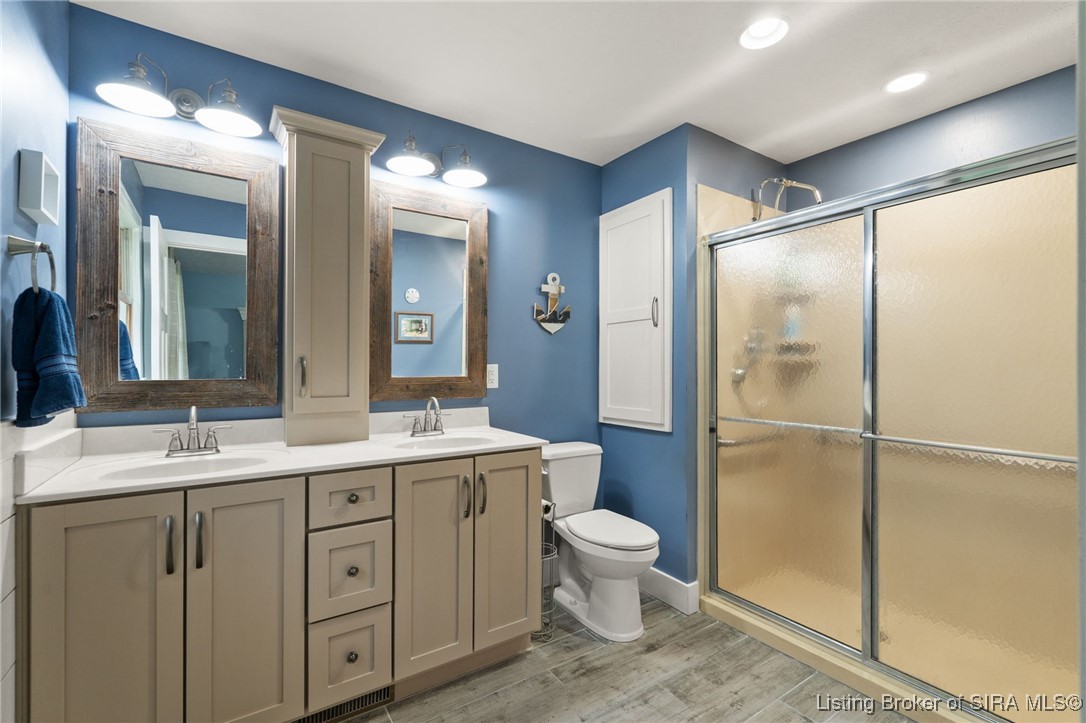 4225-4229 North Moberly Road Northwest Depauw, IN 47115 - Photo 12 of 99 Main bath! Dual sinks, walk-in shower