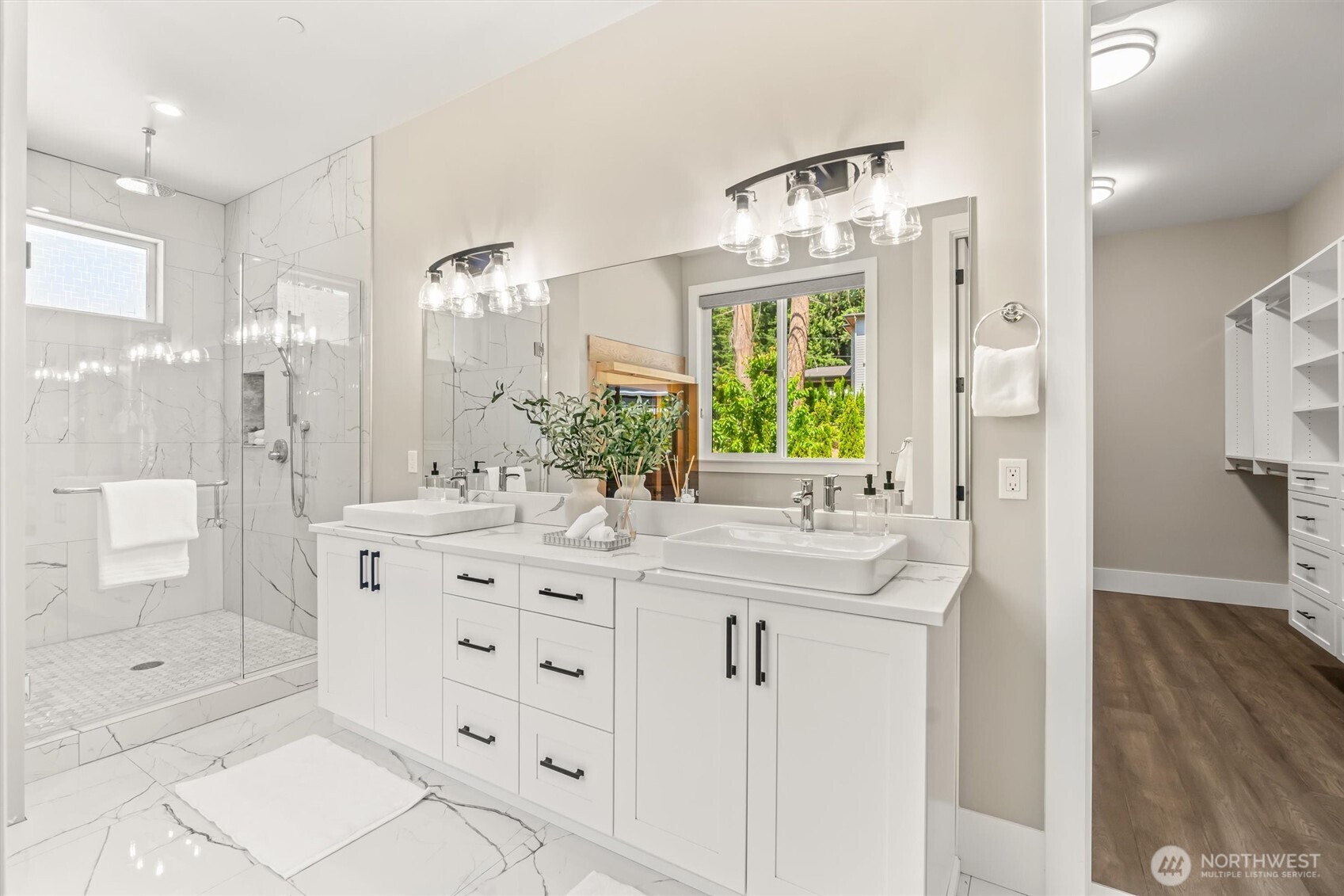 23036 35th Avenue Southeast Bothell, WA 98021 - Photo 18 of 39 a bathroom with a double vanity sink mirror and shower